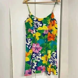 Vintage Jams‎ World Strap Dress w/ belt Hawaiian floral Medium adjustable strap